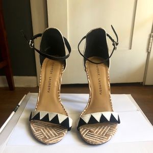 Geometric strap sandal heels